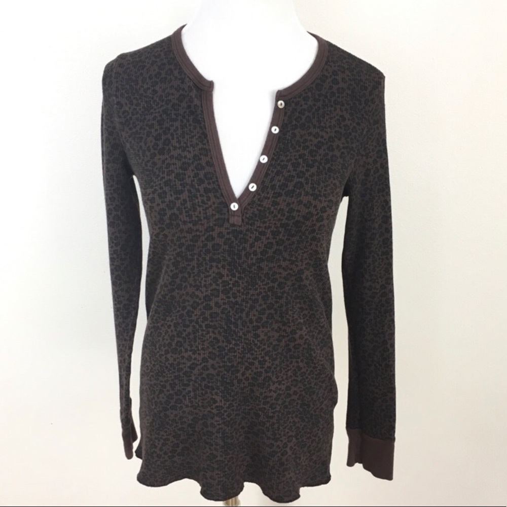 Leopard Print Thermal Henley